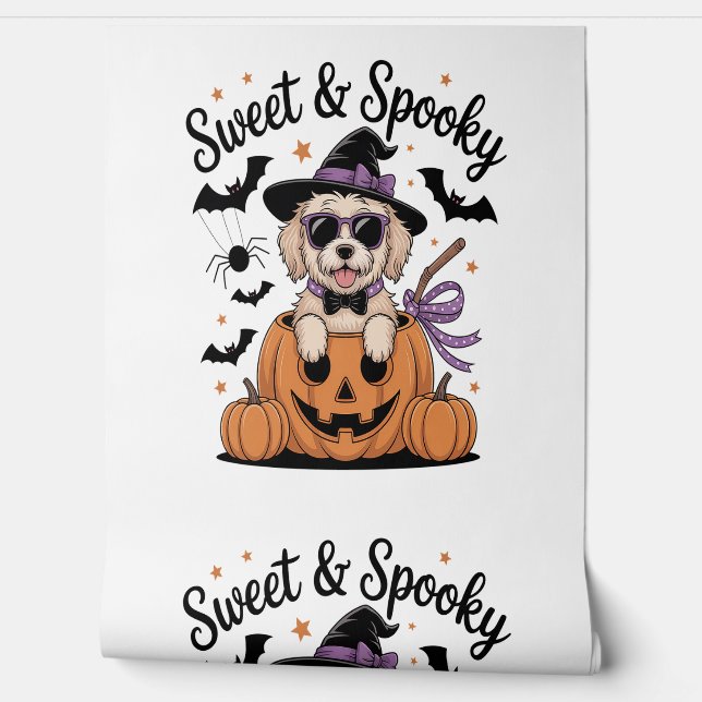 Papel Pintado Halloween de perro dulce y fantasmagórico (Desenrollar)