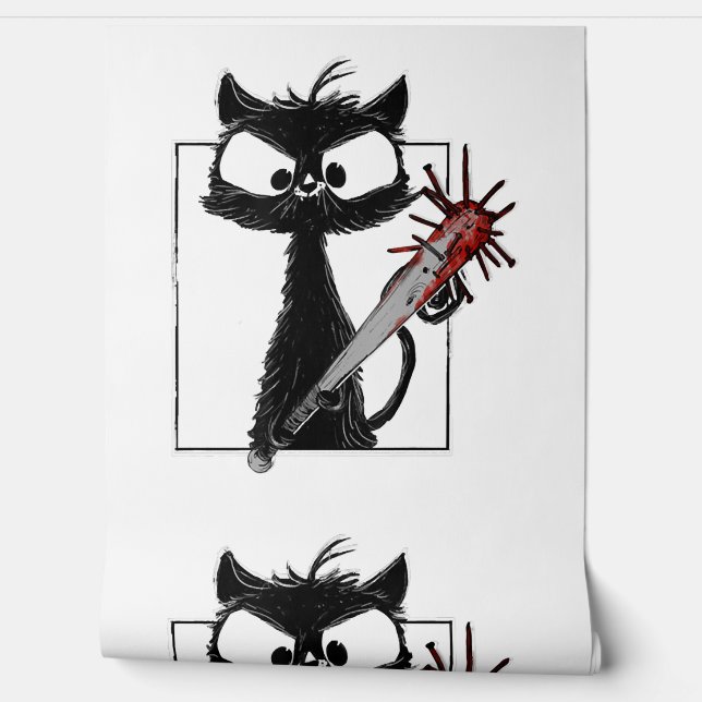 Papel Pintado Halloween del Béisbol de Gato Negro (Desenrollar)