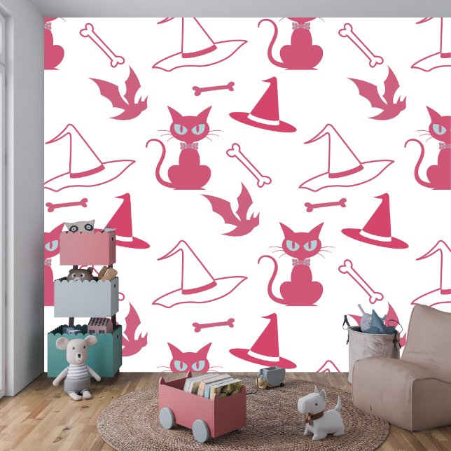 Papel Pintado Halloween fiesta de brujería de gato rosa fanfarró (Subido por el creador)