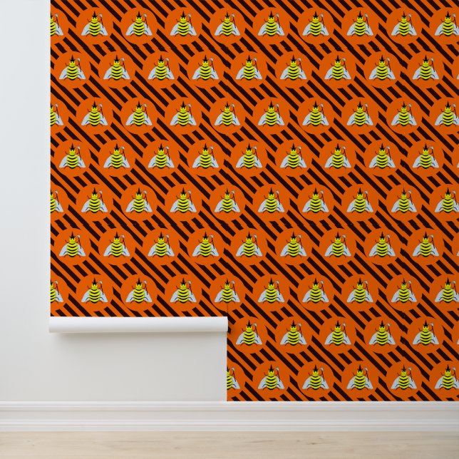 Papel Pintado Halloween Magic Bee Witch Naranja y Black Stripes (Solicitud)