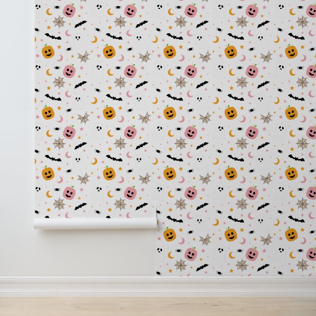 Papel Pintado Halloween Patrón Cute Bat Topa Fantasma Fantasma (Solicitud)