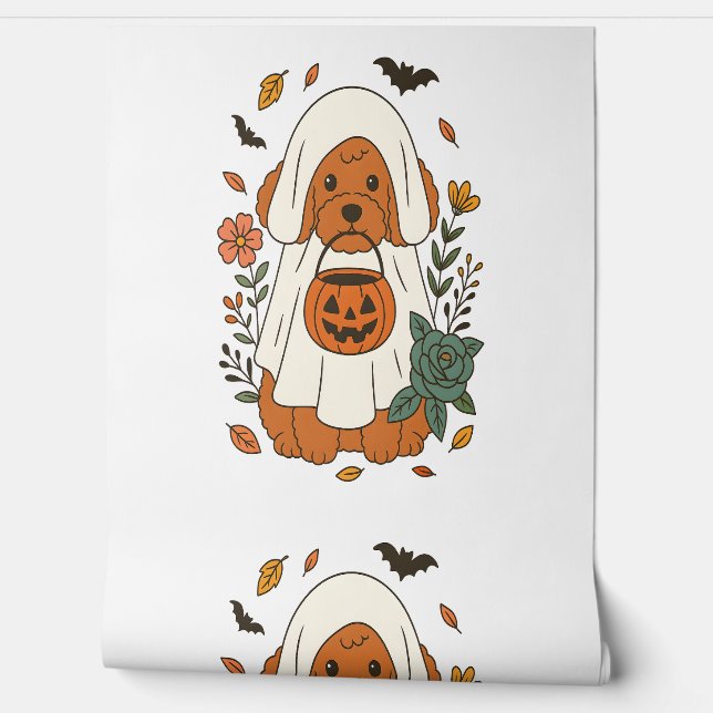 Papel Pintado Halloween Poodle with Fall Flowers (Desenrollar)