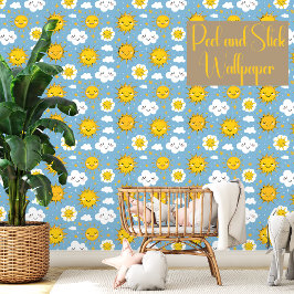 Papel Pintado Happy Sun Clouds Kids Blue Peel And Stick