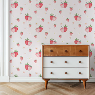Papel Pintado HEIDI Cute Rosa Boho Fresa Bebé Niña Nursera