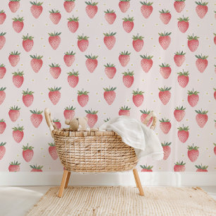Papel Pintado HEIDI Patrón de fresa rosa niña niña lactante