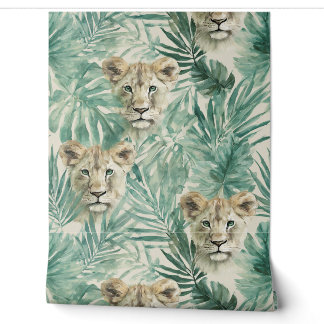 Papel Pintado Helechos suaves de la selva verde con safari de le