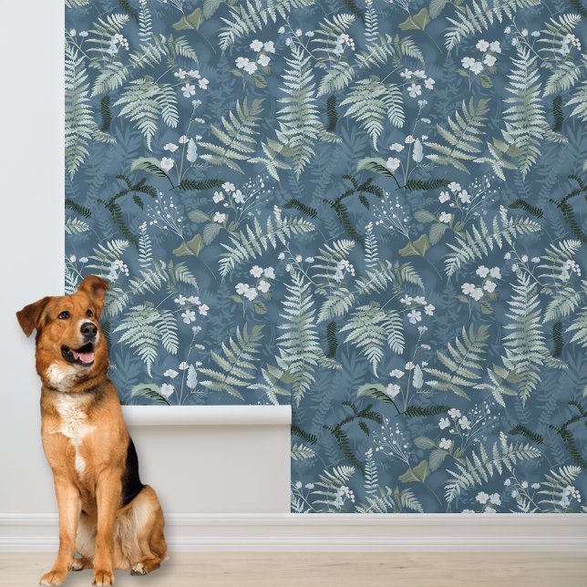 Papel Pintado Helechos y Hojas Azules (Subido por el creador)