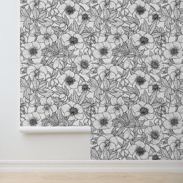 Papel Pintado Hellebores en blanco y negro (Solicitud)