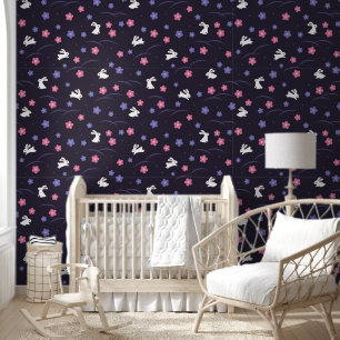Papel Pintado Hermano blanco y flores en un patrón morado