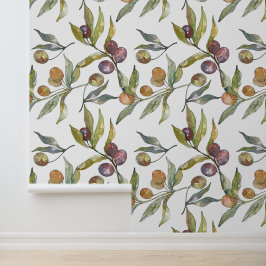 Papel Pintado Hermosa acuarela del patrón italiano de aceitunas