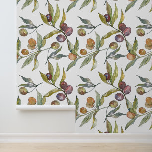 Papel Pintado Hermosa acuarela del patrón italiano de aceitunas