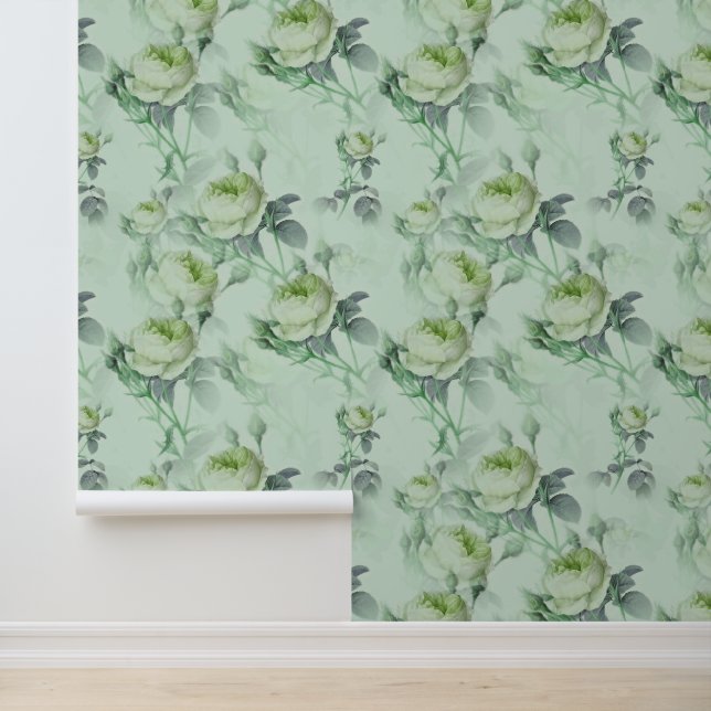 Papel Pintado Hermosa Flora Vintage Verde Clara (Solicitud)