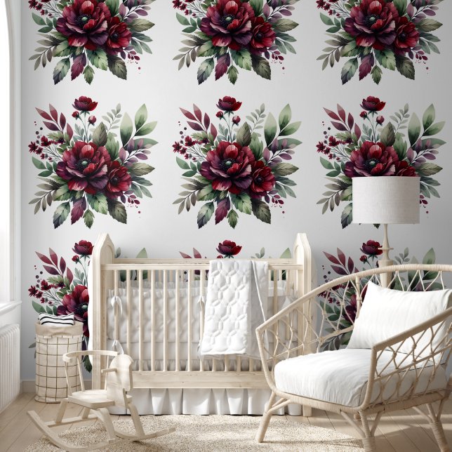 Papel Pintado Hermosa Floral Botánica de Borgoña (Niños)