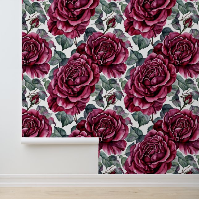 Papel Pintado Hermosa floral de Rosas de Borgoña (Solicitud)