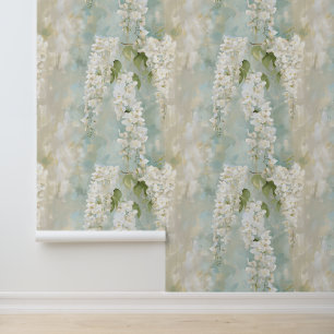 Papel Pintado Hermosa glicinia blanca en azul