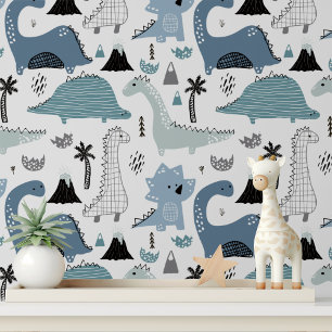 Papel Pintado Hermosa guardería de dinosaurio azul despegar y pe