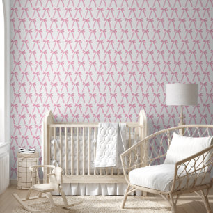 Papel Pintado Hermosa guardería de niña con lazos rosados en acu