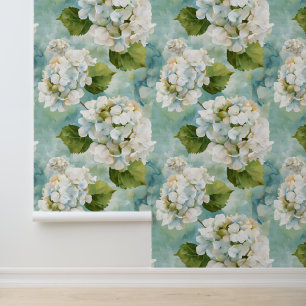 Papel Pintado Hermosa hidrangea blanca en azul