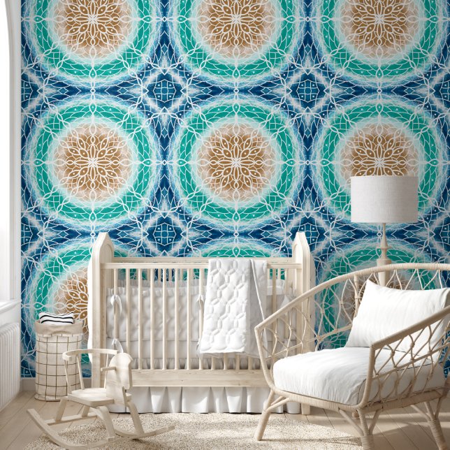 Papel Pintado Hermosa Mandala de playa azul y turquesa (Niños)