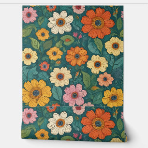 Papel Pintado Hermosa naturaleza de flores coloridas estilo Van