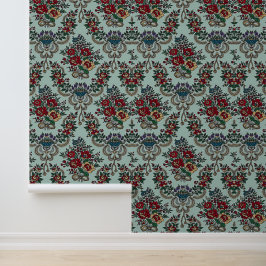 Papel Pintado Hermosas flores de moda dejan el verde rosa azul