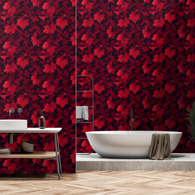 Papel Pintado Hermosas hojas de otoño rojas (Baño)