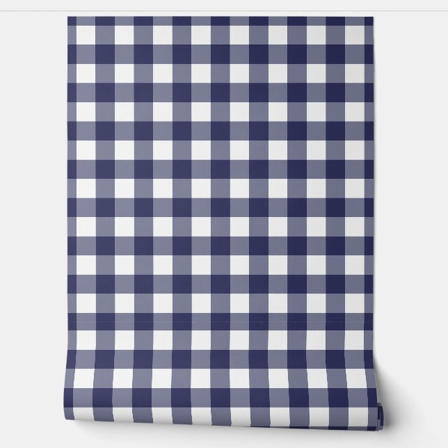 Papel Pintado Hermoso cuadro de Buffalo verde de gingham de Navy (Desenrollar)