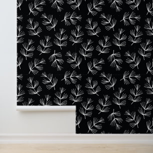 Papel Pintado Hermoso negro clásico con barquillos de pino blanc