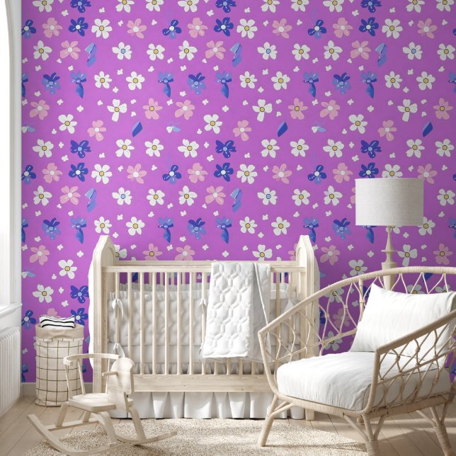 Papel Pintado Hermoso patrón de flor morada (Niños)