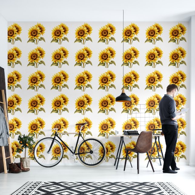 Papel Pintado Hermoso patrón de girasoles amarillos de verano (Sala de estar)