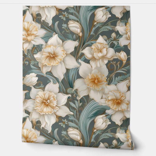 Papel Pintado Hermoso patrón floral barroco Daffodils (Desenrollar)