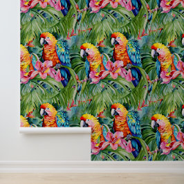 Papel Pintado Hermosos loros y flores tropicales
