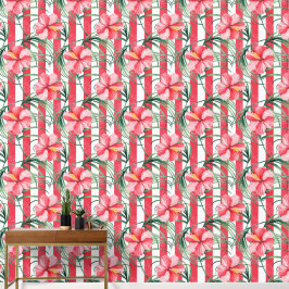 Papel Pintado Hibisco Tropical Franjas Rojas