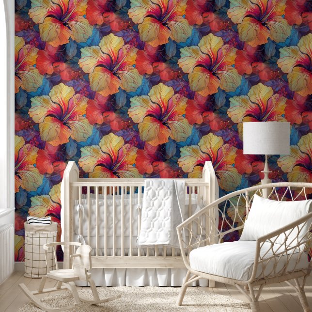 Papel Pintado Hibiscus - Flores de decoración acuática 1 (Niños)
