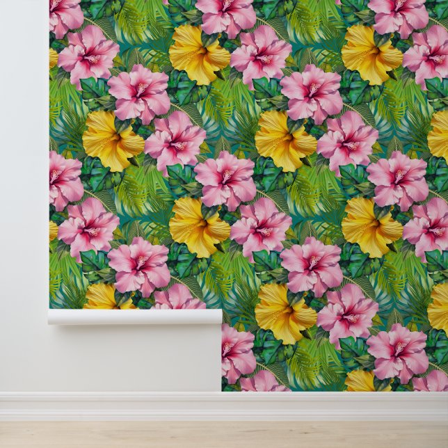 Papel Pintado Hibiscus Jungle Seamless Pattern (Solicitud)