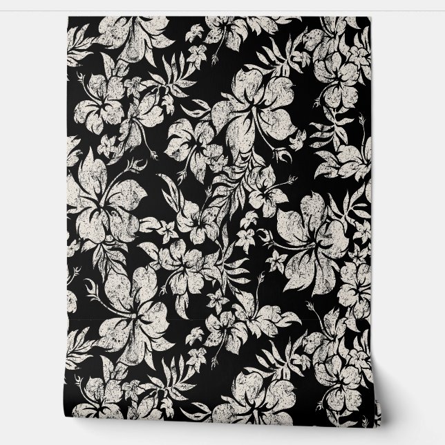 Papel Pintado Hibiscus Pareau Molesto Hawaiano - Negro (Desenrollar)