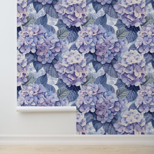 Papel Pintado Hidrangea hortensia pétalos de flor azul púrpura (Solicitud)