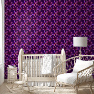 Papel Pintado Hiperfloración Mariposa Morada: Floral Maximalista