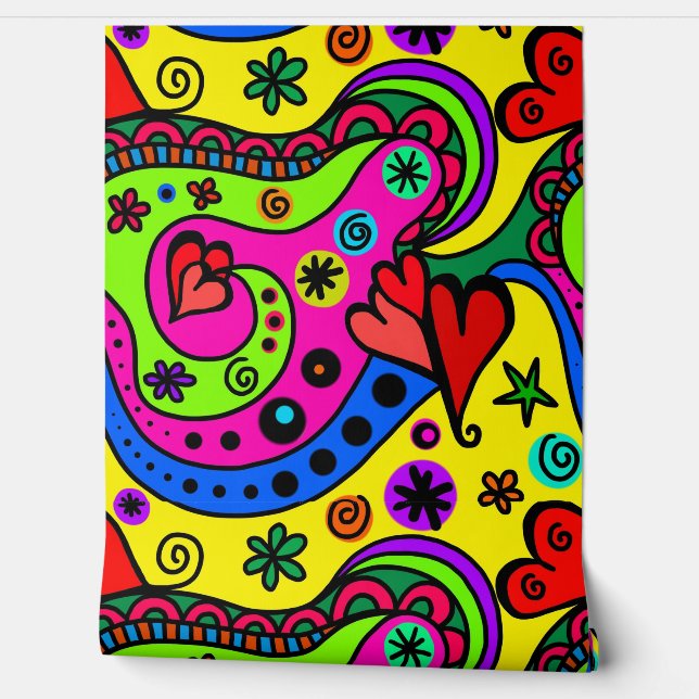 PAPEL PINTADO HIPPIE FLOWERS RETRO (Desenrollar)