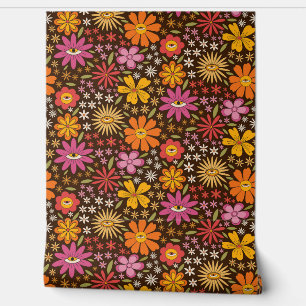 Papel Pintado Hippie Psychedelic 70 Groovy Flores Ojos Patrón