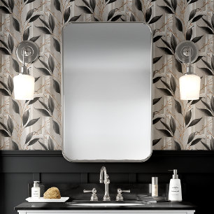 Papel Pintado Hoja Botánica Negra y Gris