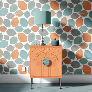 Papel Pintado Hoja de Magnolia Naranja Suave Azul Acuático
