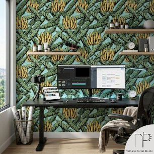 Papel Pintado Hoja de plátano dibujada a mano