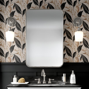 Papel Pintado Hoja floral botánica negra y beige