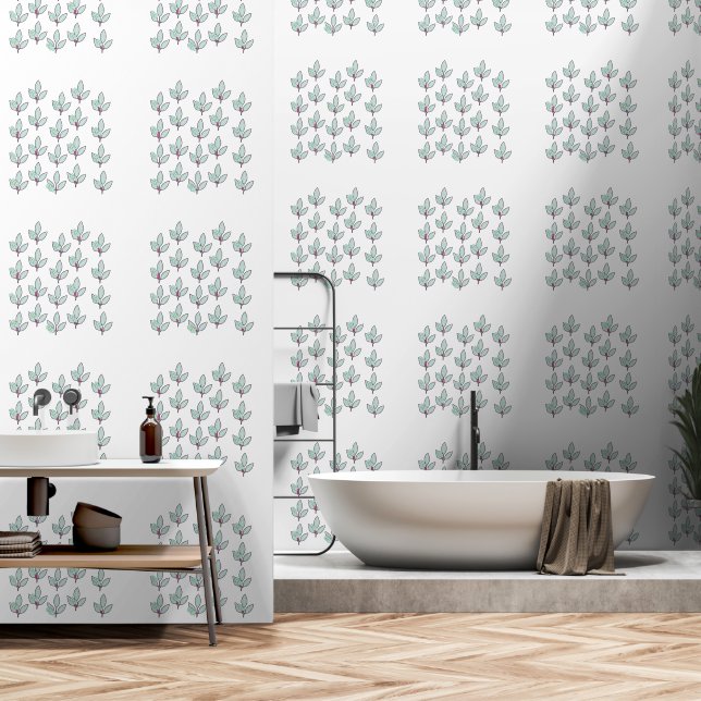 Papel Pintado Hoja Pálida Acuática Con Flores (Baño)