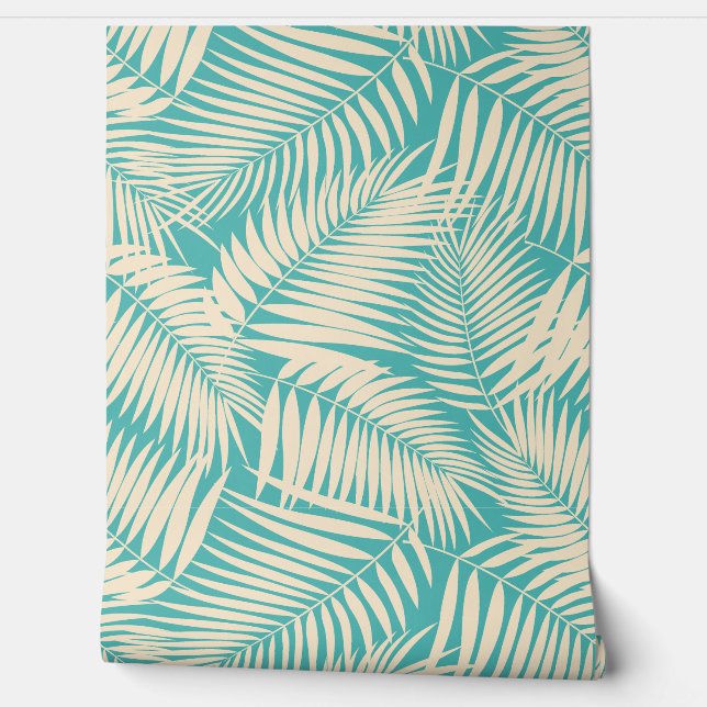 Papel Pintado Hoja tropical hawaiana de Kona Palms - Turquesa (Desenrollar)