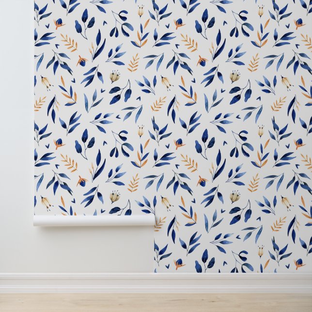 Papel Pintado Hojas azul y amarilla en patrones botánicos sin fi (Solicitud)