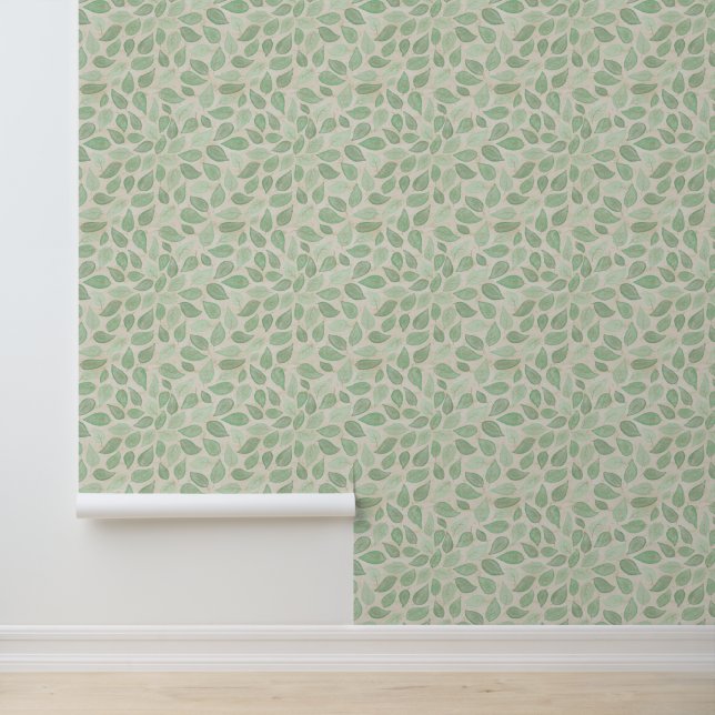 Papel Pintado Hojas botánicas acuáticas, verdes en beige (Solicitud)