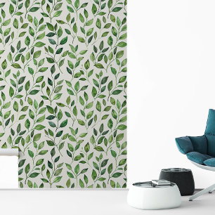 Papel Pintado Hojas de Acuarela Verde Follaje Hoja
