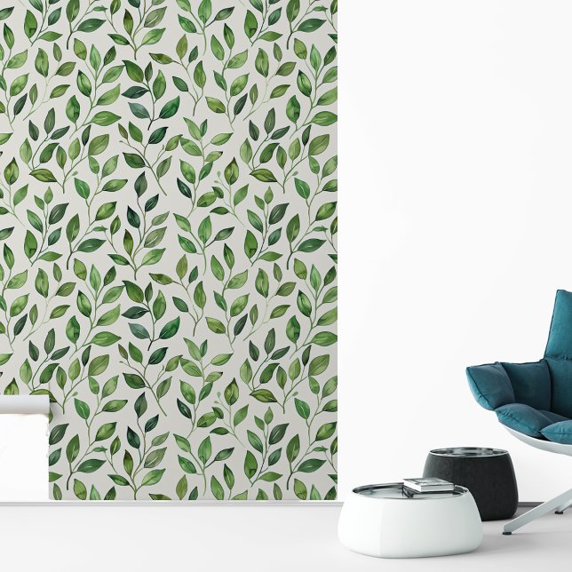 Papel Pintado Hojas de Acuarela Verde Follaje Hoja (Subido por el creador)